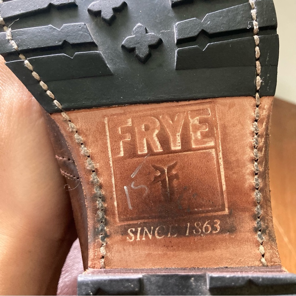*Defect* Frye 9M Dorado Lug Riding Boots Brown w/ Rabbit Fur - Picture 12 of 15